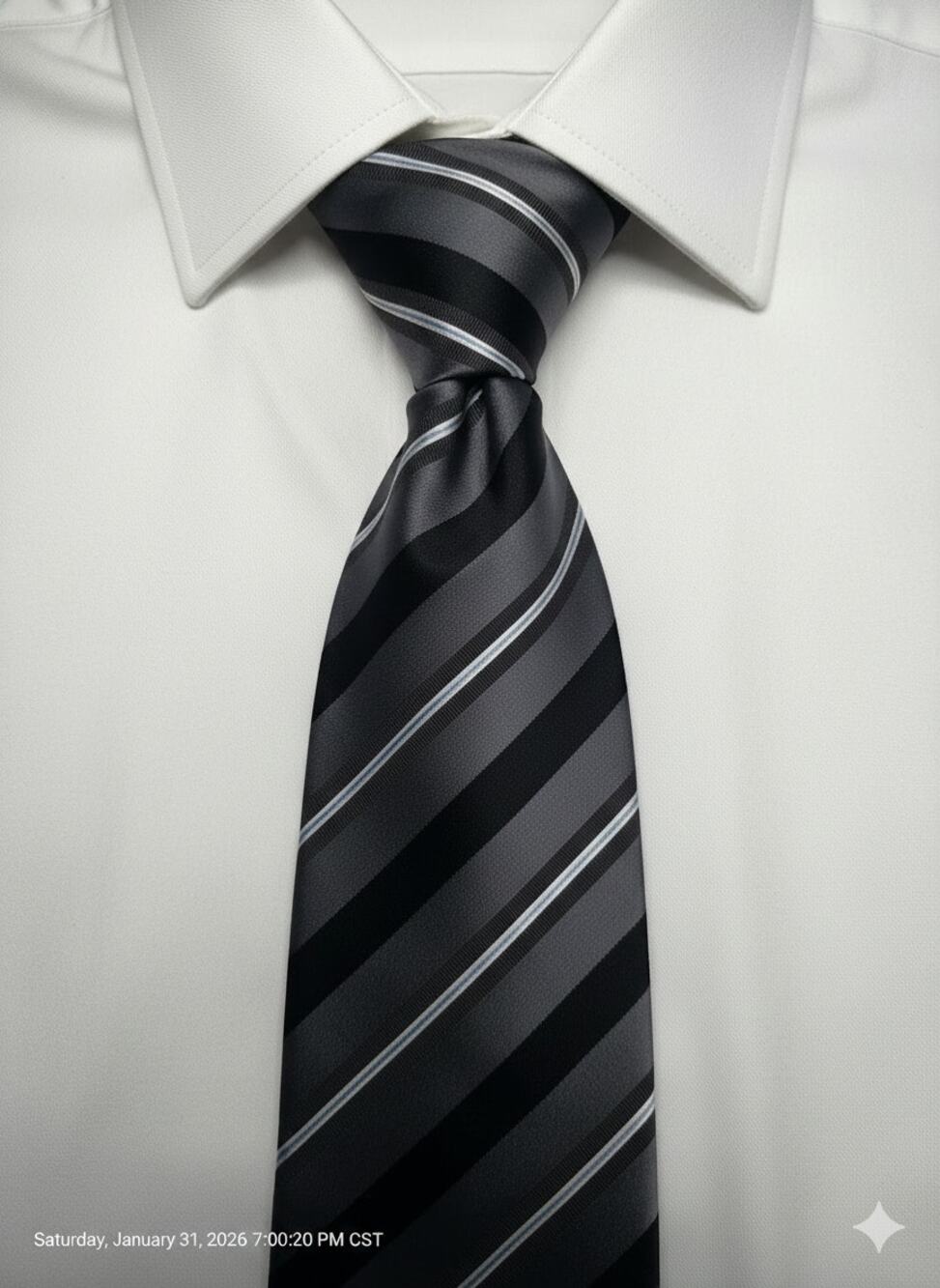 Donald Trump black grey white diagonal striped silk tie - 61.5" - corpcore